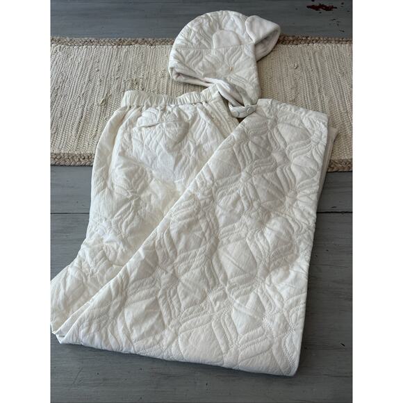 Fabletics Cream Apres Ski Quilted Tapered Pants Button Fly Sz 1X w/ Hat - Picture 1 of 15